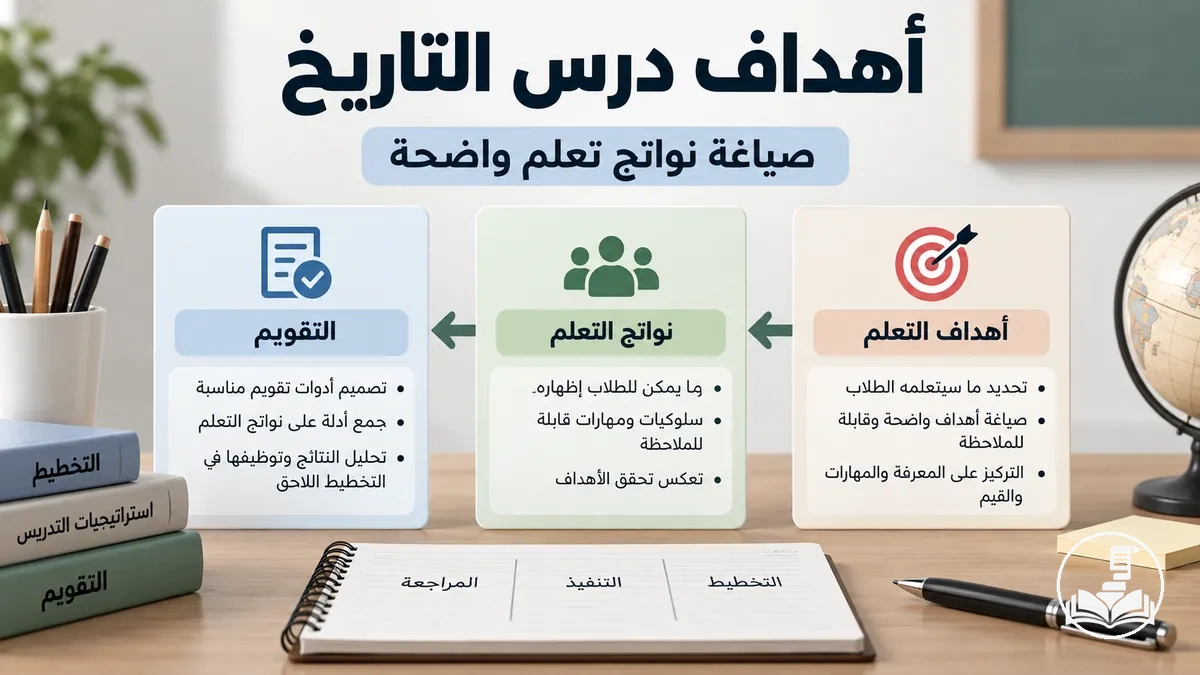 أهداف تعلم لدرس تاريخ مرتبطة بنواتج تعلم الطلاب والتقويم