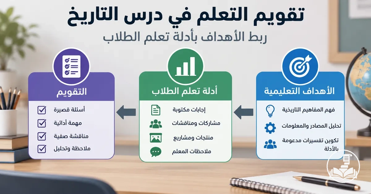تقويم لدرس التاريخ متوافق مع أهداف التعلم وأدلة تعلم الطلاب