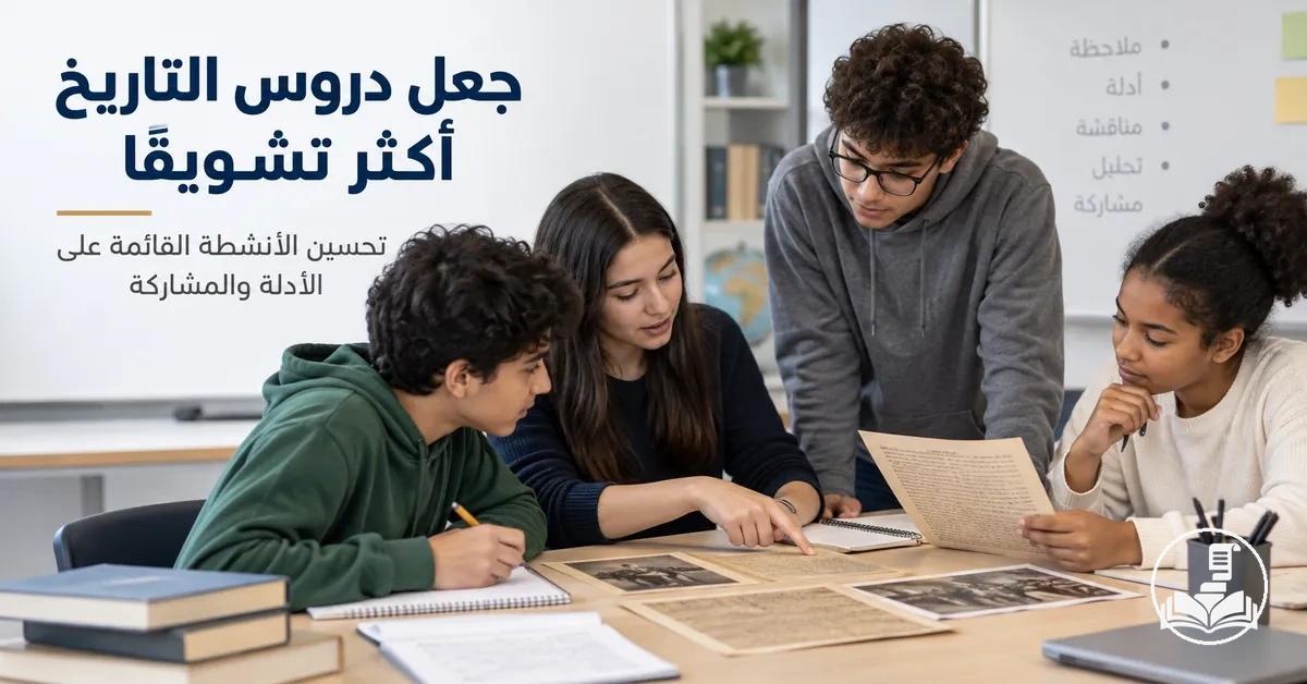 طلاب يشاركون بفاعلية في درس تاريخ يتضمن أنشطة قائمة على الأدلة