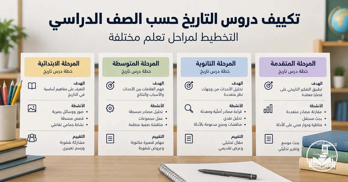 خطط دروس تاريخ مكيّفة لمختلف الصفوف الدراسية ومراحل تعلم الطلاب