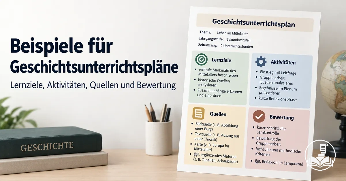 Beispiel für einen Unterrichtsplan in Geschichte mit Lernzielen, Aktivitäten, Quellen und Bewertung