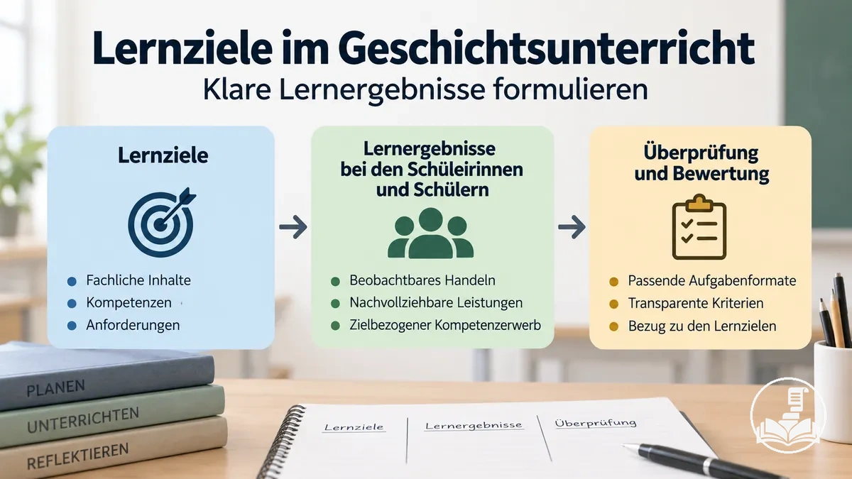 Lernziele einer Geschichtsstunde in Verbindung mit Lernergebnissen und Bewertung