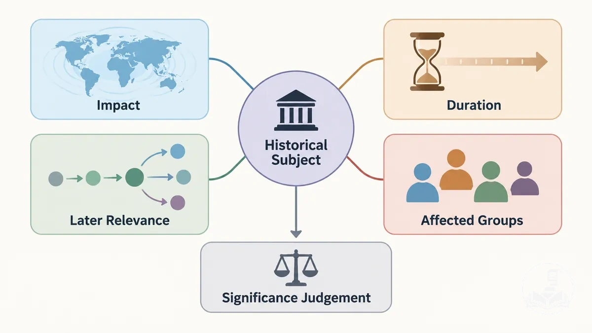Diagramm, das Kriterien zur Beurteilung historischer Bedeutung zeigt