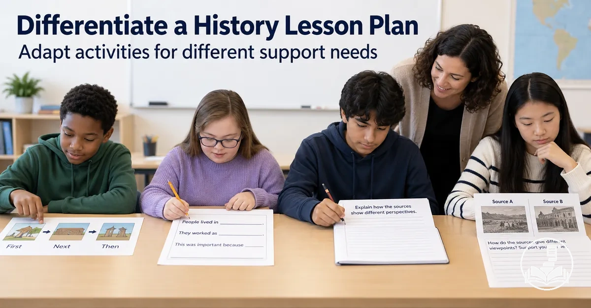 Differentiated history lesson activities adapted for learners with different support needs