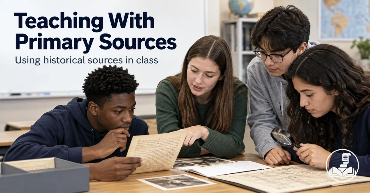 Students analysing historical primary sources during a classroom history lesson