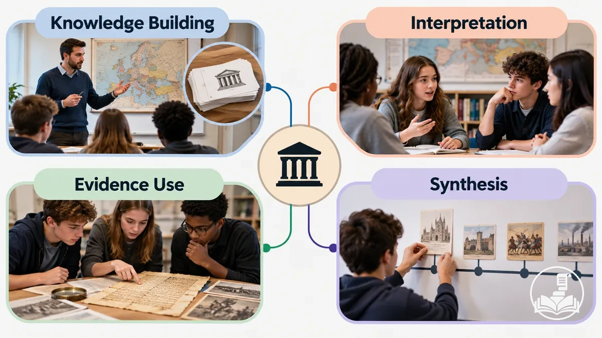 History lesson purposes matched with classroom activities such as retrieval, discussion, source analysis, and timeline or synthesis tasks