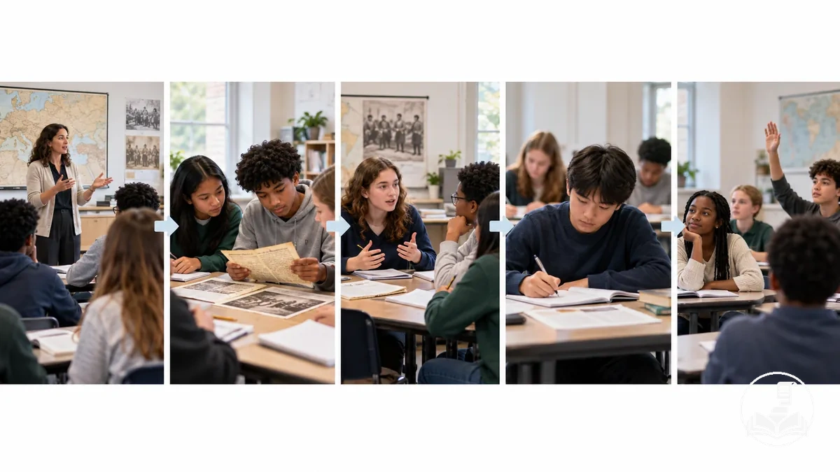 Sequence of history lesson moments showing changing opportunities for students to participate
