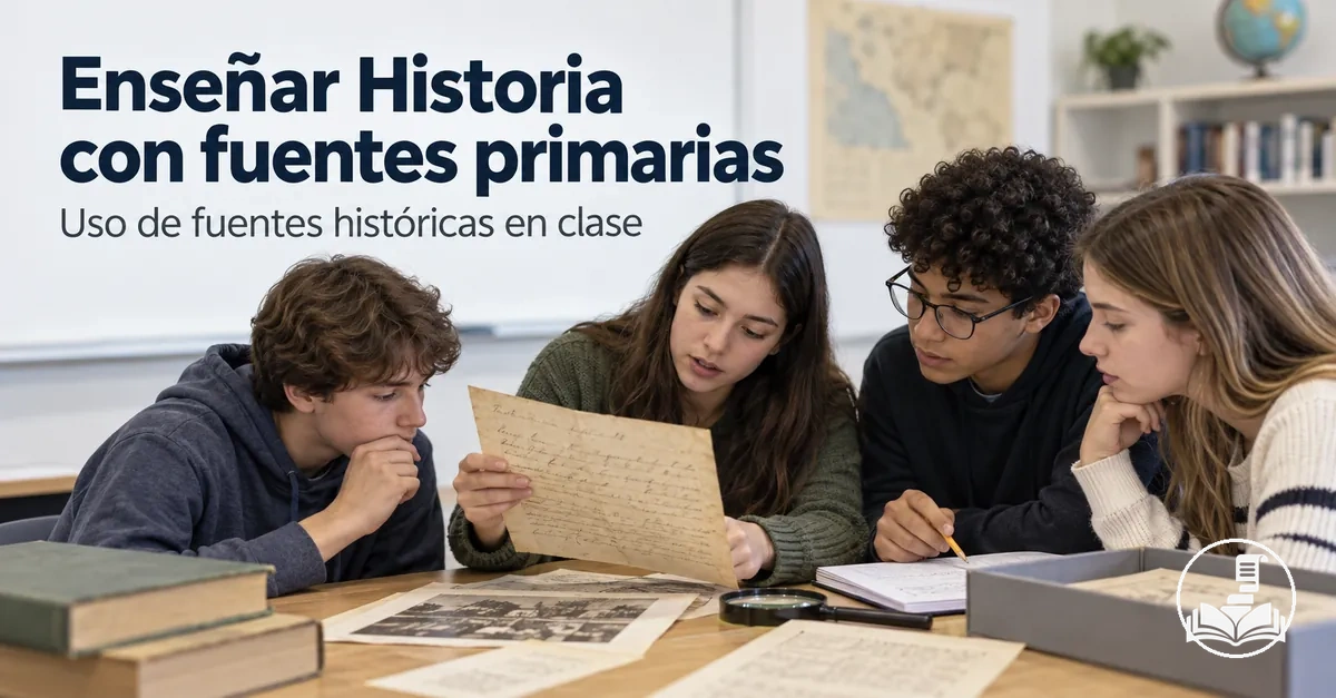 Alumnado analizando fuentes primarias históricas durante una clase de Historia