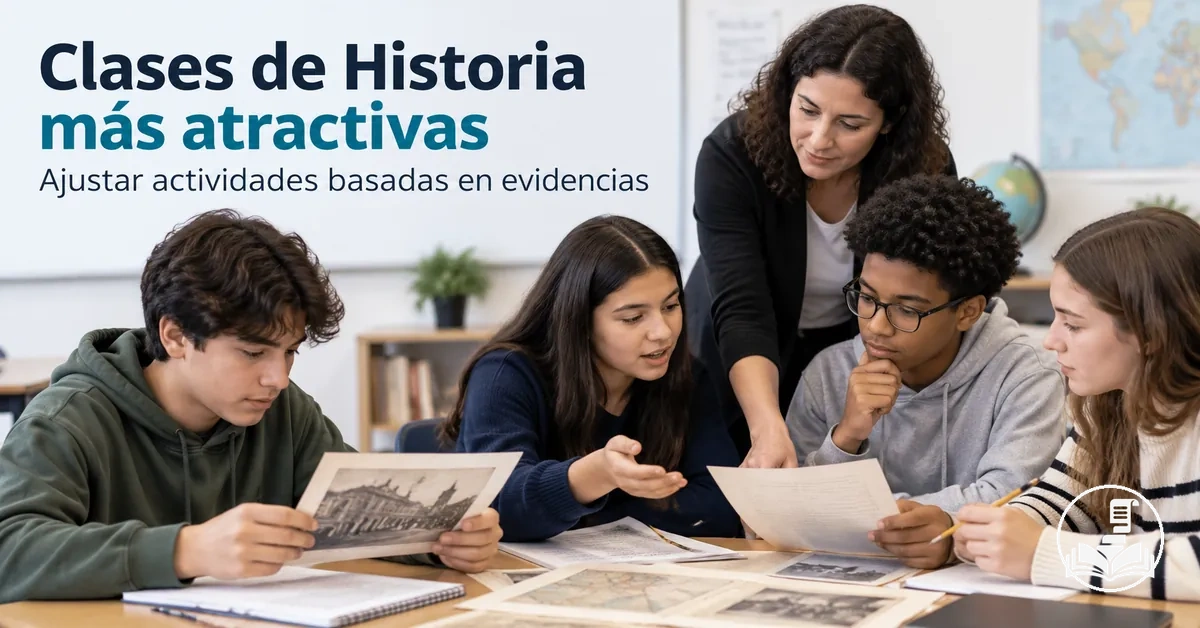 Alumnado participando activamente en una clase de Historia con actividades basadas en evidencias
