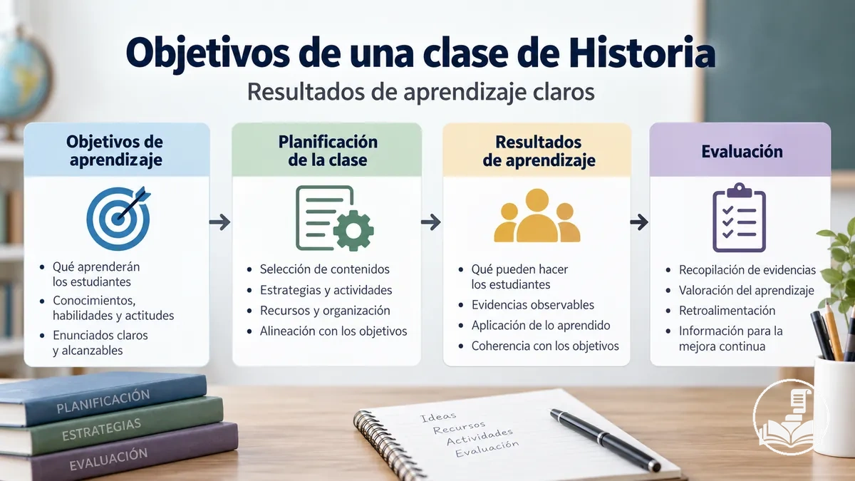 Objetivos de aprendizaje de una clase de Historia relacionados con los resultados del alumnado y la evaluación