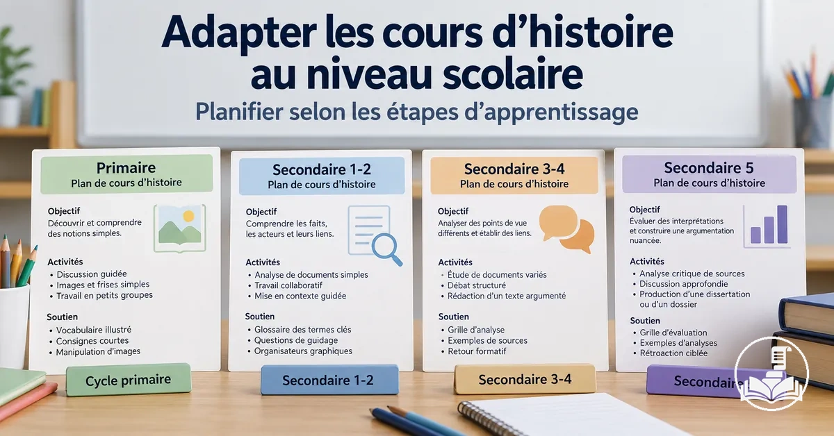 Plans de cours d’histoire adaptés à différents niveaux scolaires et stades d’apprentissage
