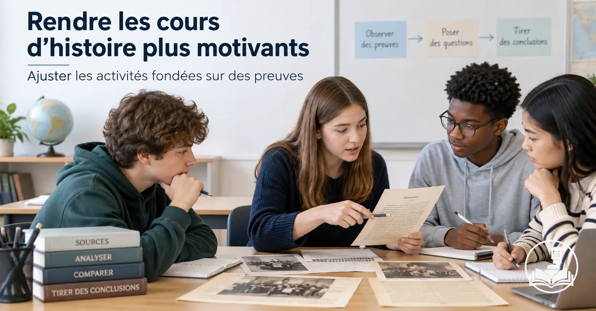 Élèves participant activement à un cours d’histoire avec des activités fondées sur des éléments de preuve