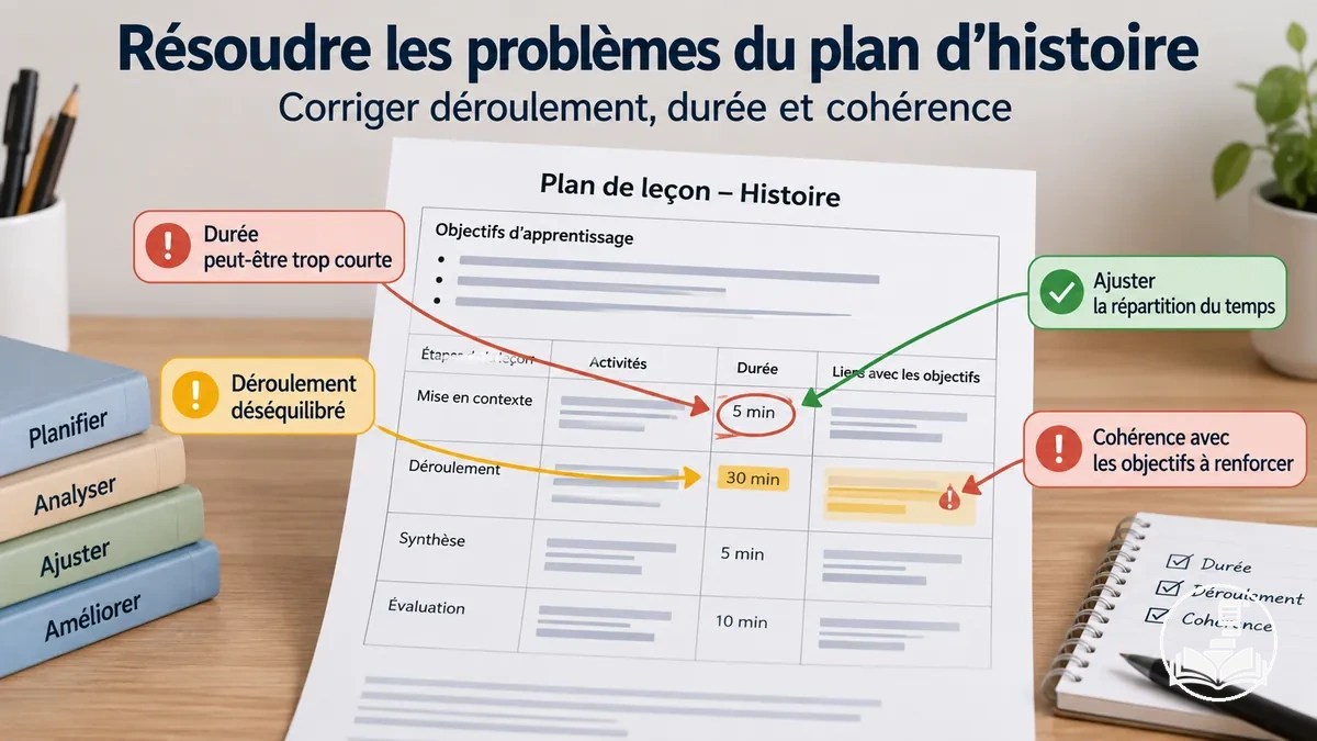 Plan de cours d’histoire examiné pour corriger les problèmes de durée, de déroulement et de cohérence avec les objectifs