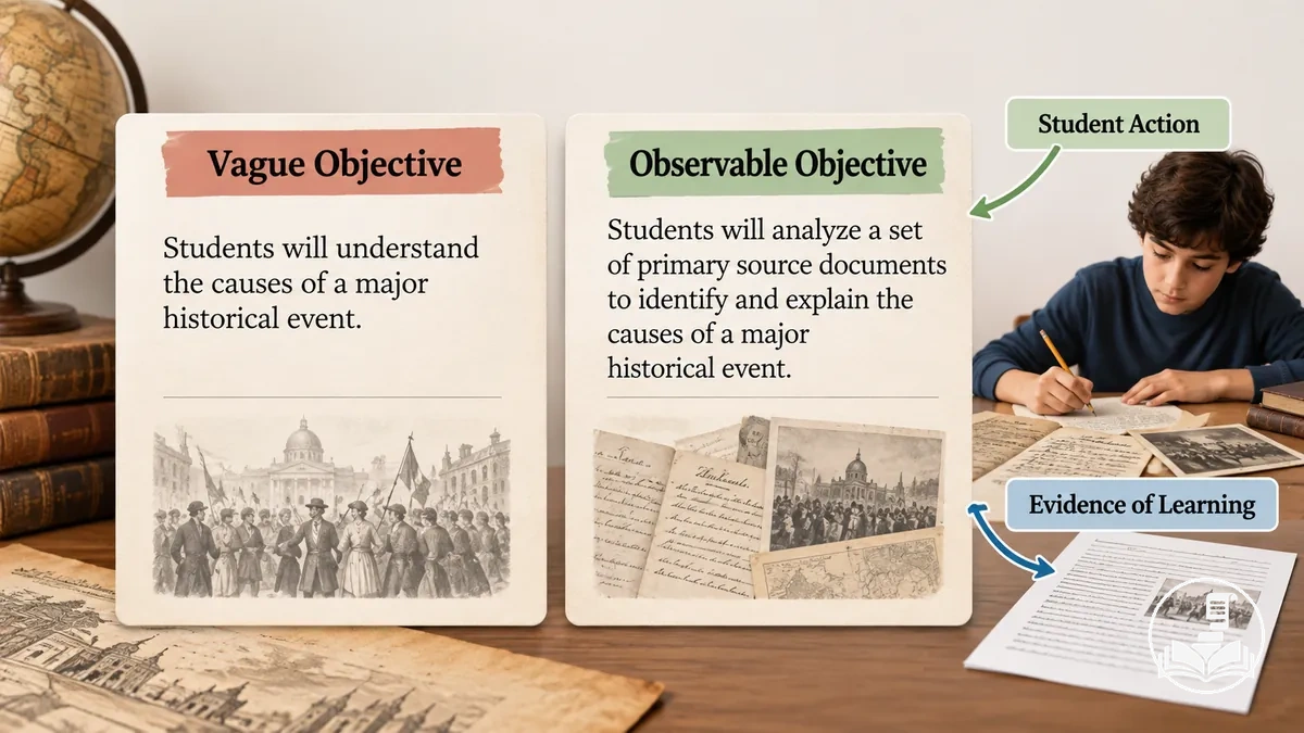 Objectifs de cours d’histoire vagues et observables comparés par la performance et les preuves des élèves