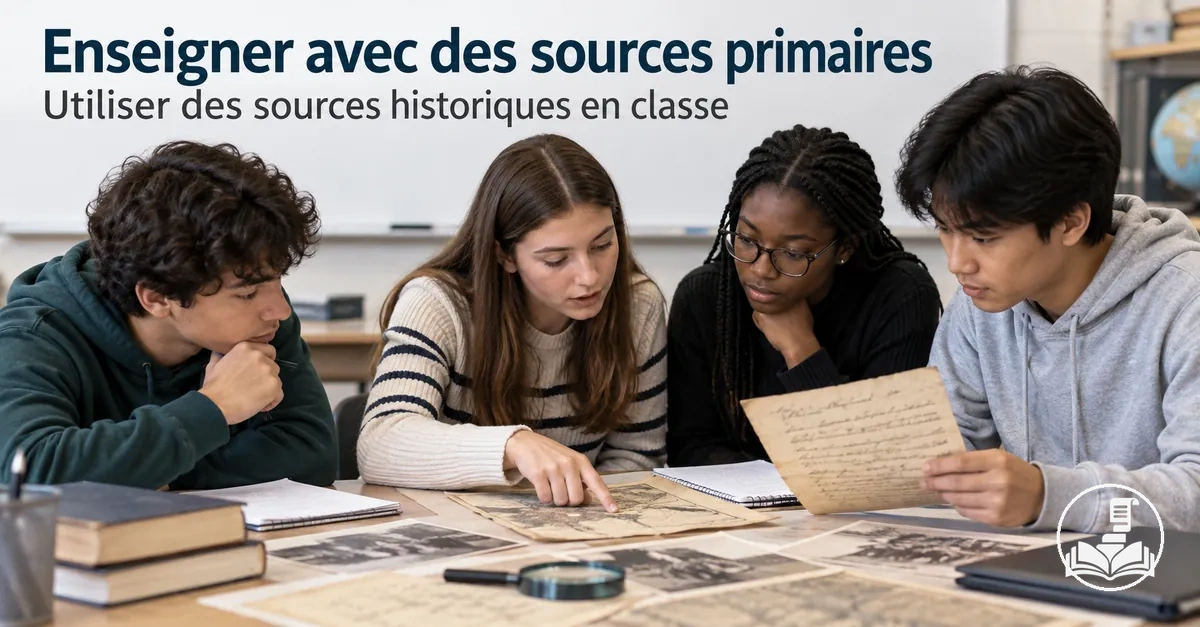 Élèves analysant des sources primaires historiques pendant un cours d’histoire