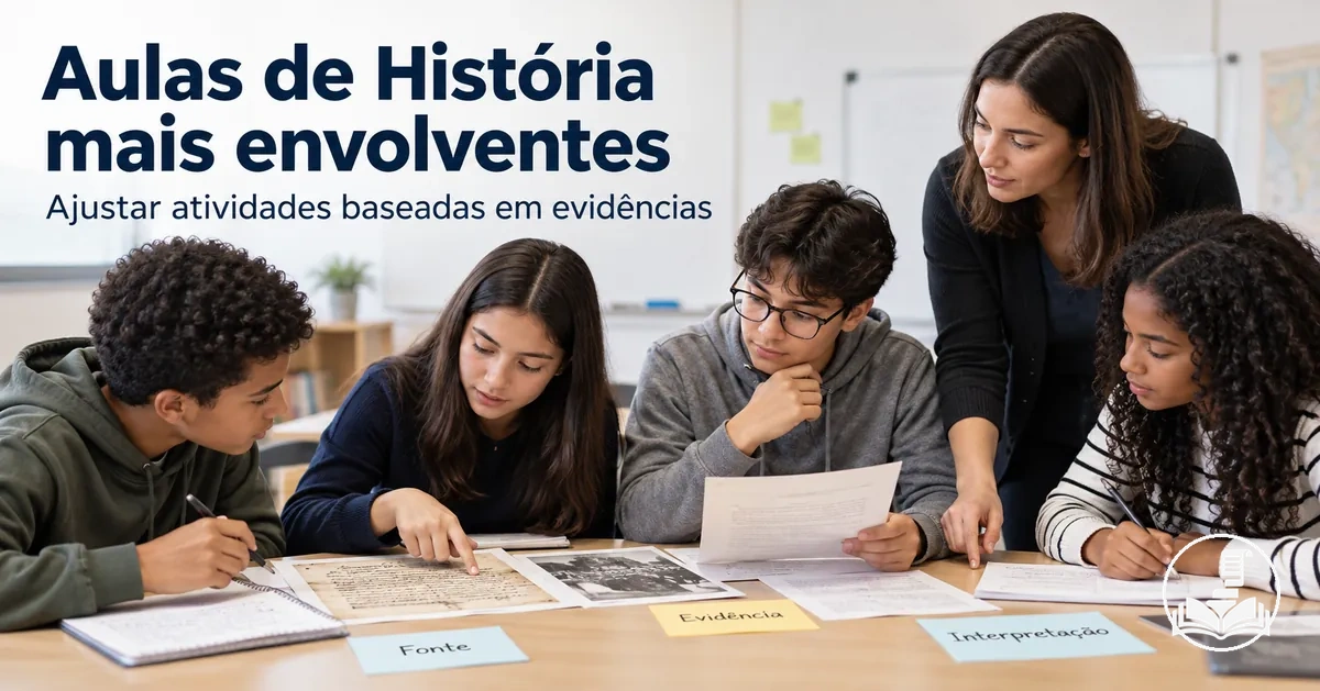 Alunos participando ativamente de uma aula de História com atividades baseadas em evidências