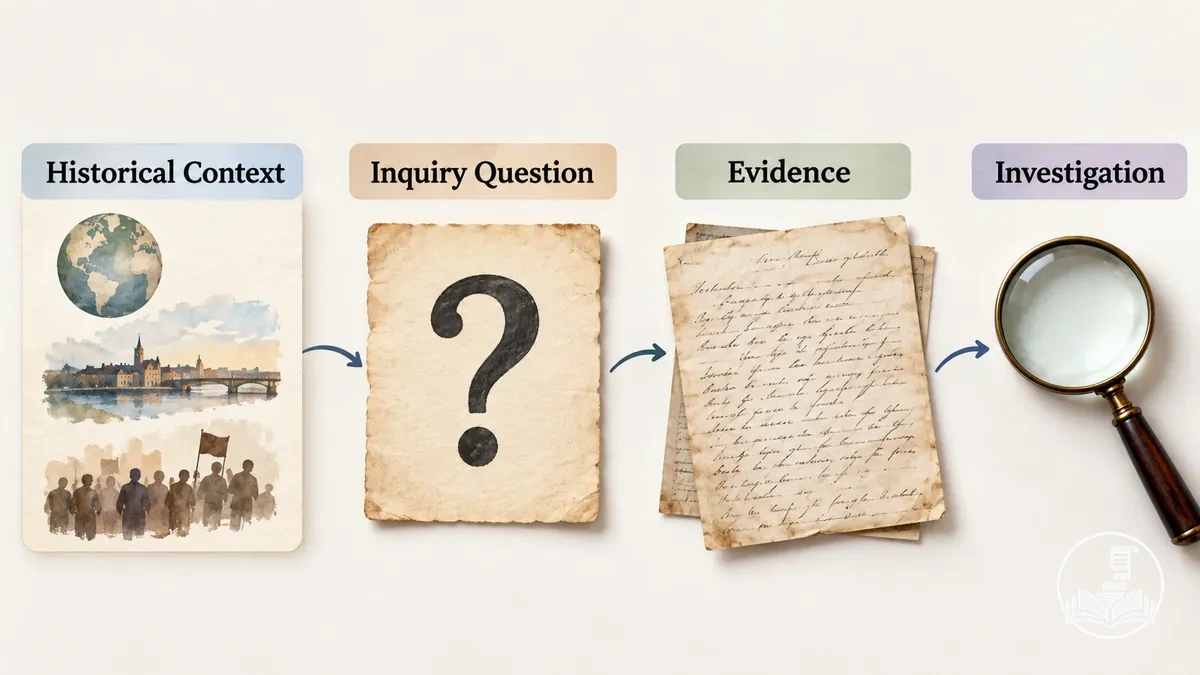 Contexto histórico e pergunta de investigação apresentados antes de os alunos investigarem as evidências