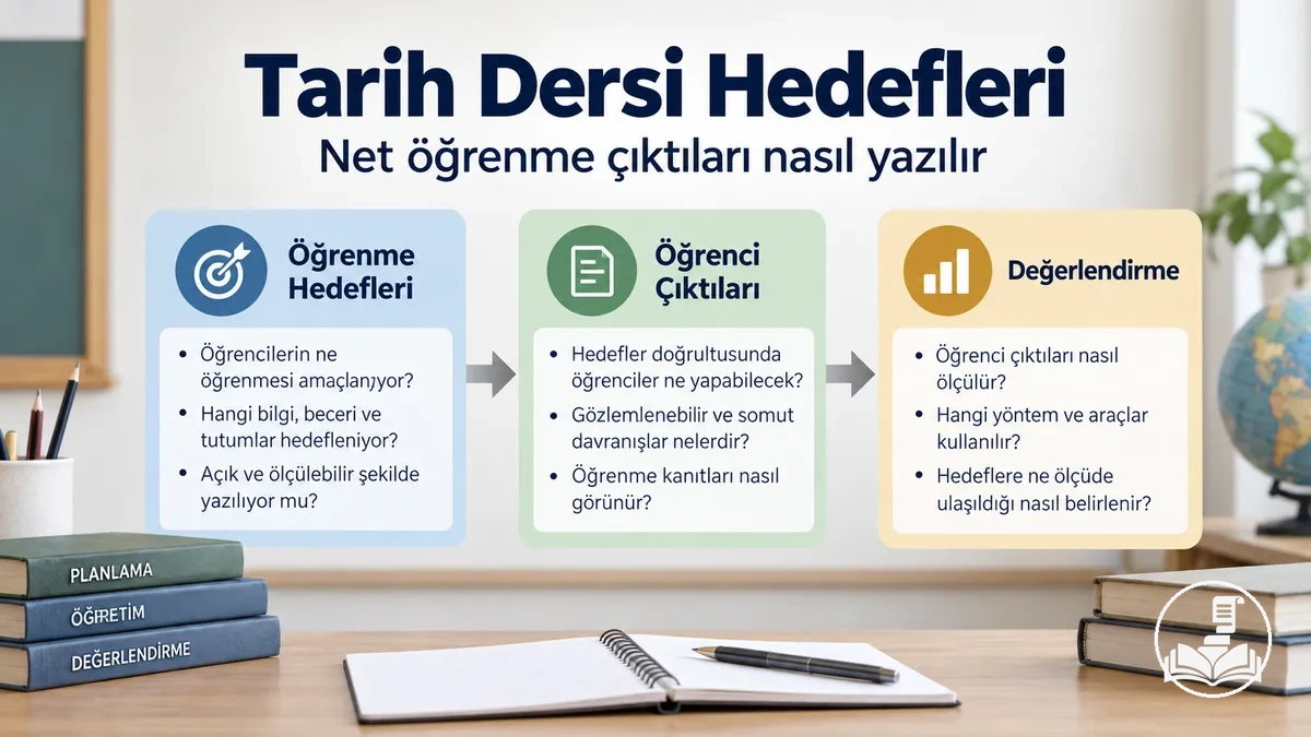 Öğrenci çıktıları ve değerlendirmeyle ilişkilendirilmiş Tarih dersi öğrenme hedefleri