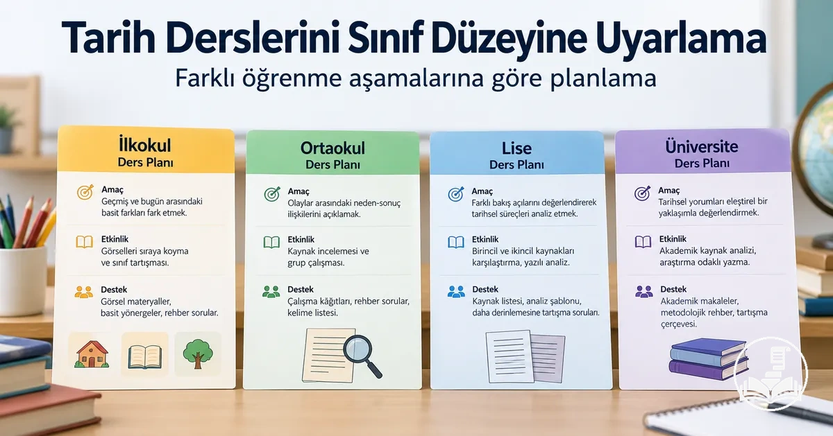 Farklı sınıf düzeyleri ve öğrenme aşamaları için uyarlanmış Tarih ders planları