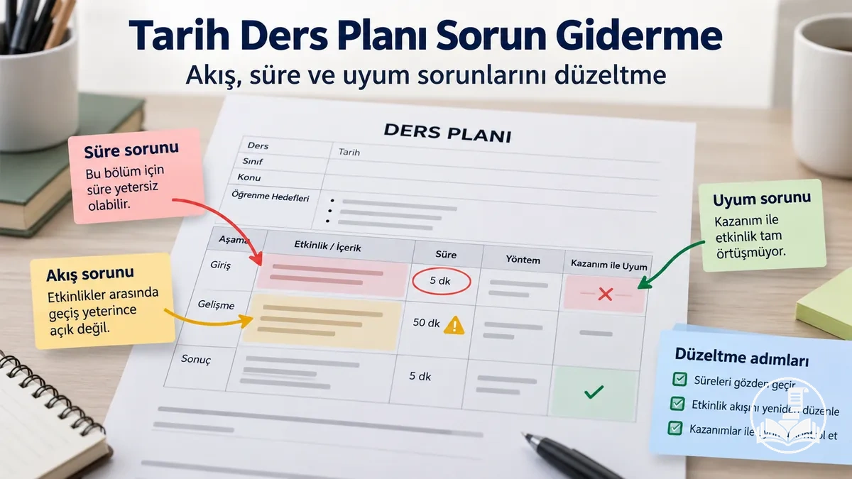 Süre, ders akışı ve hedef uyumu sorunları için gözden geçirilen Tarih ders planı