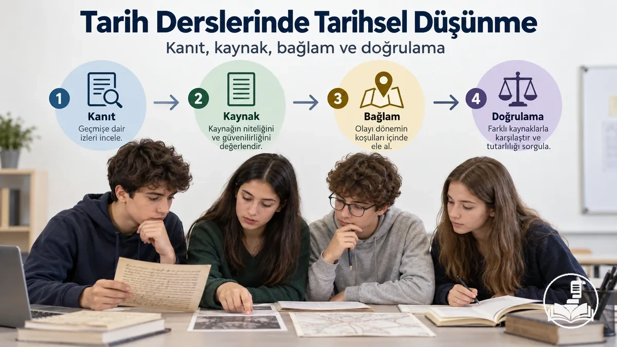 Öğrencilerin Tarih dersinde kanıt kullanması, kaynakları değerlendirmesi, bağlam kurması ve bilgileri doğrulaması